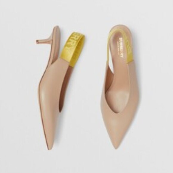 NEW Burberry Slingback Logo Pumps Low Heel Shoes, Beige Nude, Size EU 39. - Picture 2 of 5